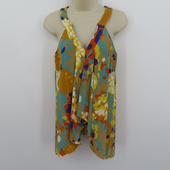 Diane von Furstenberg Womens 4 Falyn Beige Yellow Blue Silk Flowy Tank Top Shirt - Picture 8 of 8